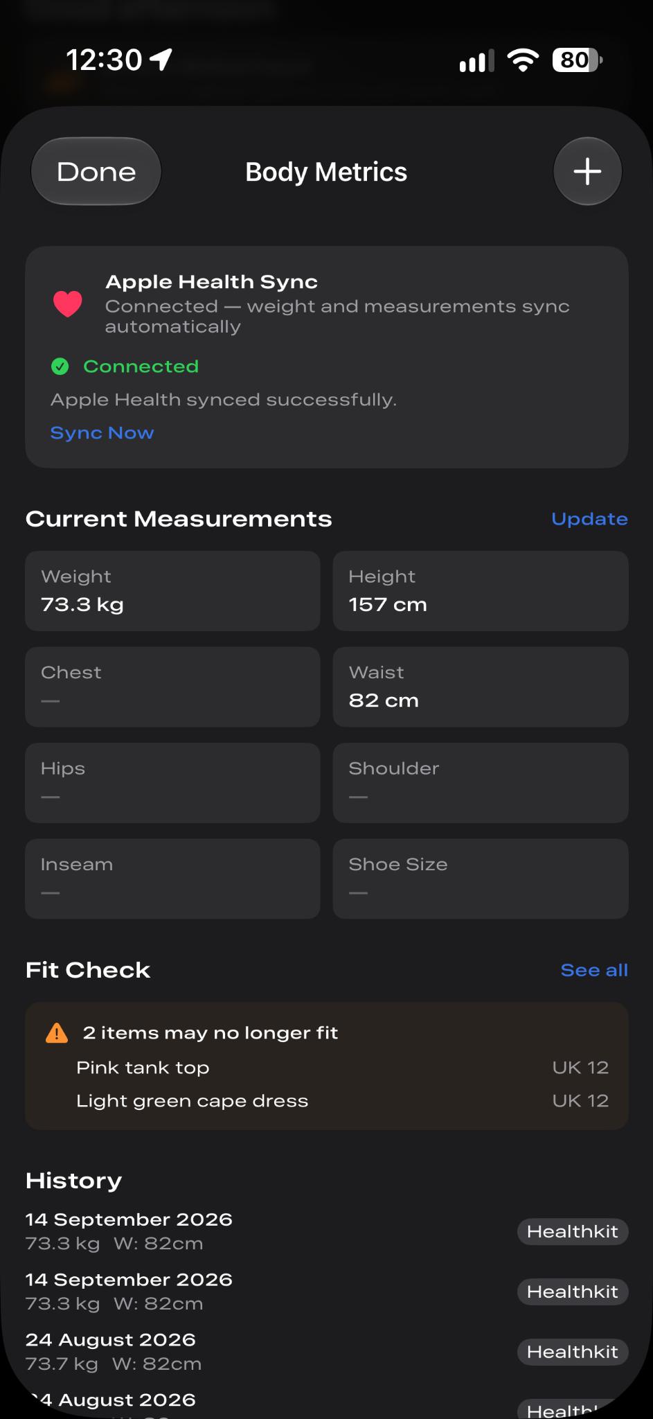 ClosetLoop body metrics and Apple Health fit intelligence